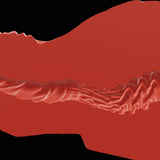 A 3D model showing a split half view of penetrable sex toy so the textured inside can be seen. The toy is modeled after a furred dragon's torso and haunches.
